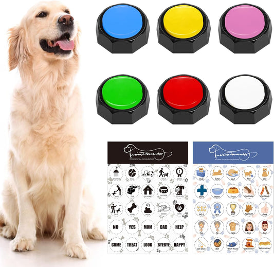 "Ultimate Dog Training Button Set: Unlock Your Dog'S Communication Skills with 6 Buttons, 25 Stickers, and a Comprehensive Training Guide!"